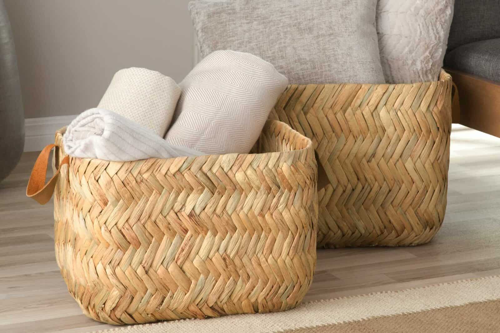 mDesign Narrow Fabric Storage Bin Basket with Handles for Bathroom