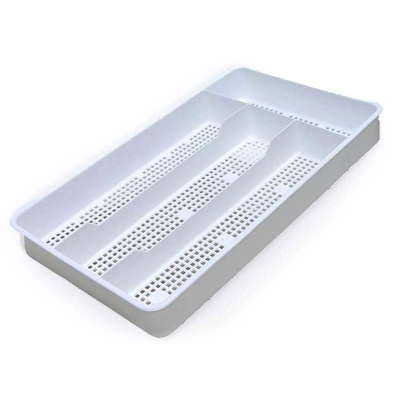 Gray plastic cutlery tray for kitchen organization