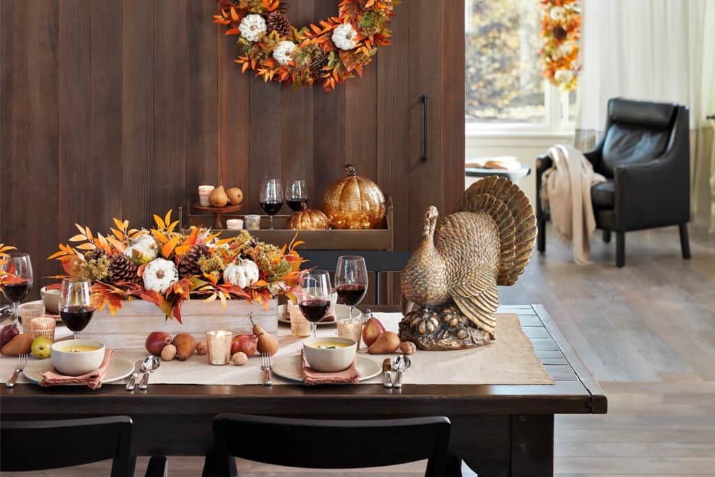 decorative turkey on the thanksgiving table