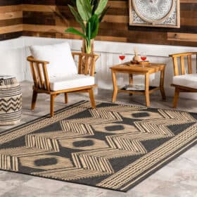 Dark Grey Iris Totem Indoor/Outdoor Flatweave 6' 7" x 9' Area Rug