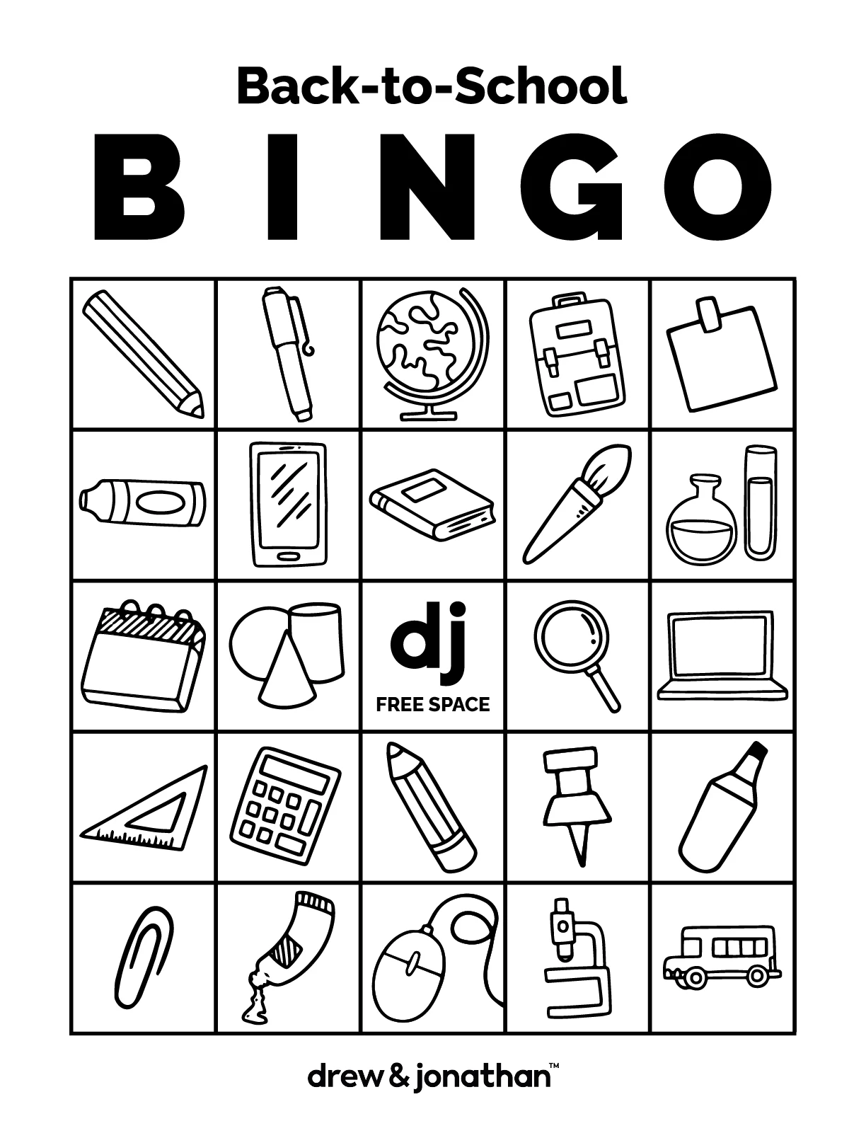 free downloadable bingo card for back to school