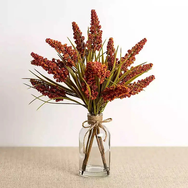 faux cranberry arrangement for fall table decor