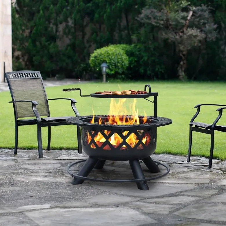 BALI OUTDOORS Wood Burning Fire Pit with Quick Removable Cooking Grill