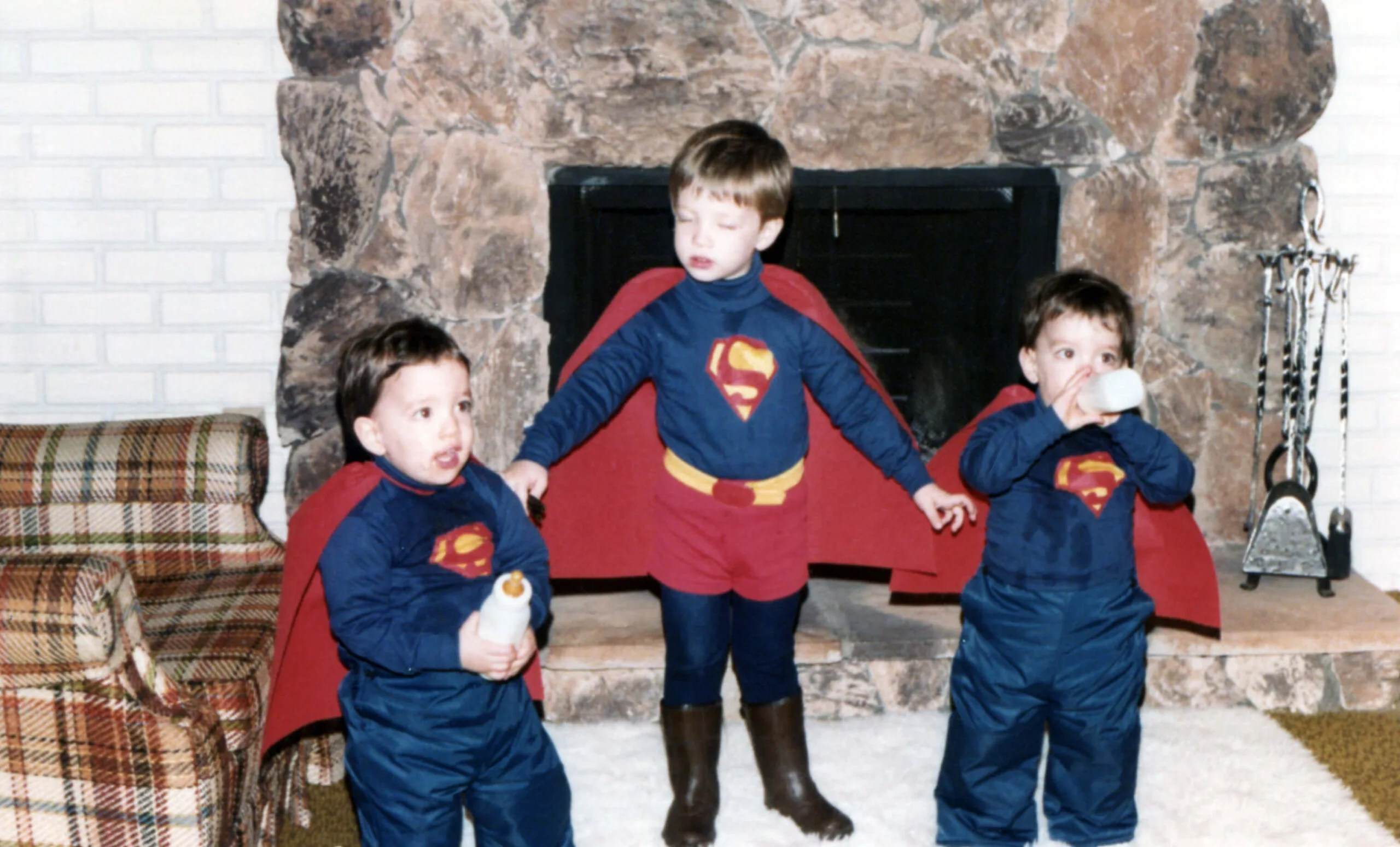 superman costumes for kids, 1980 drew, jonathan, and JD scott