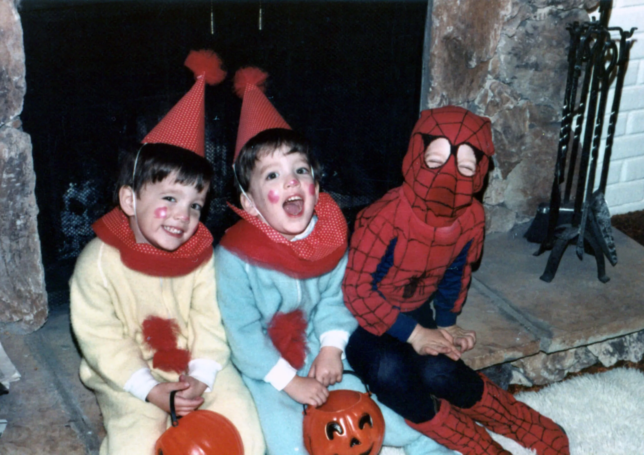 two cute clown costumes and spiderman halloween costume