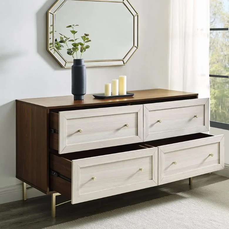 wide wooden 4-drawer dresser