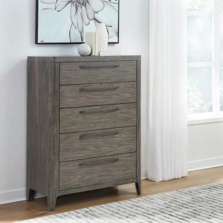 tall wooden 5-drawer dresser