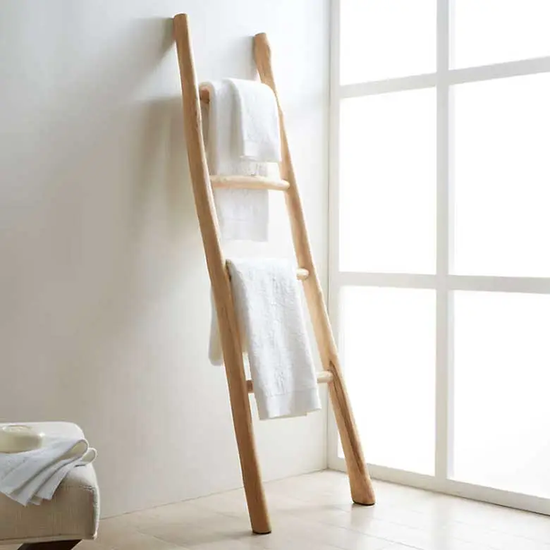 teak ladder for small bathroom storage