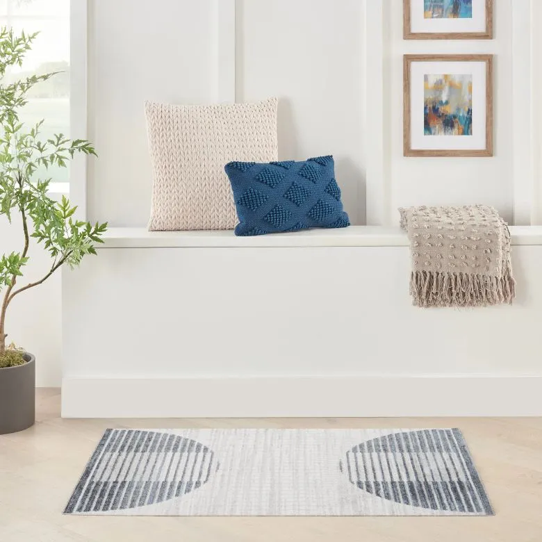 navy and white geometric small area rug