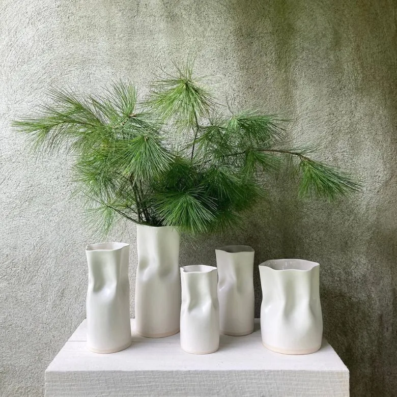 ceramic pinched white vases