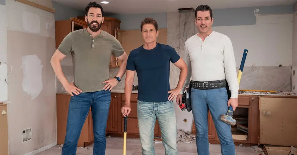 drew scott, jonathan scott, and rob lowe on celebrity iou