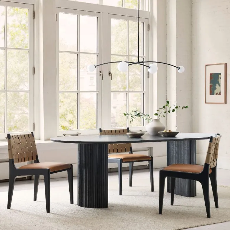 black oval dining table