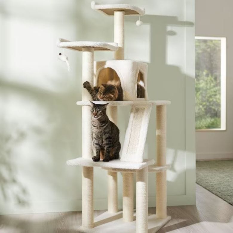 white faux fur cat tree