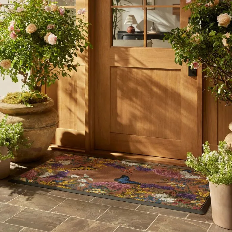 multicolored floral doormat