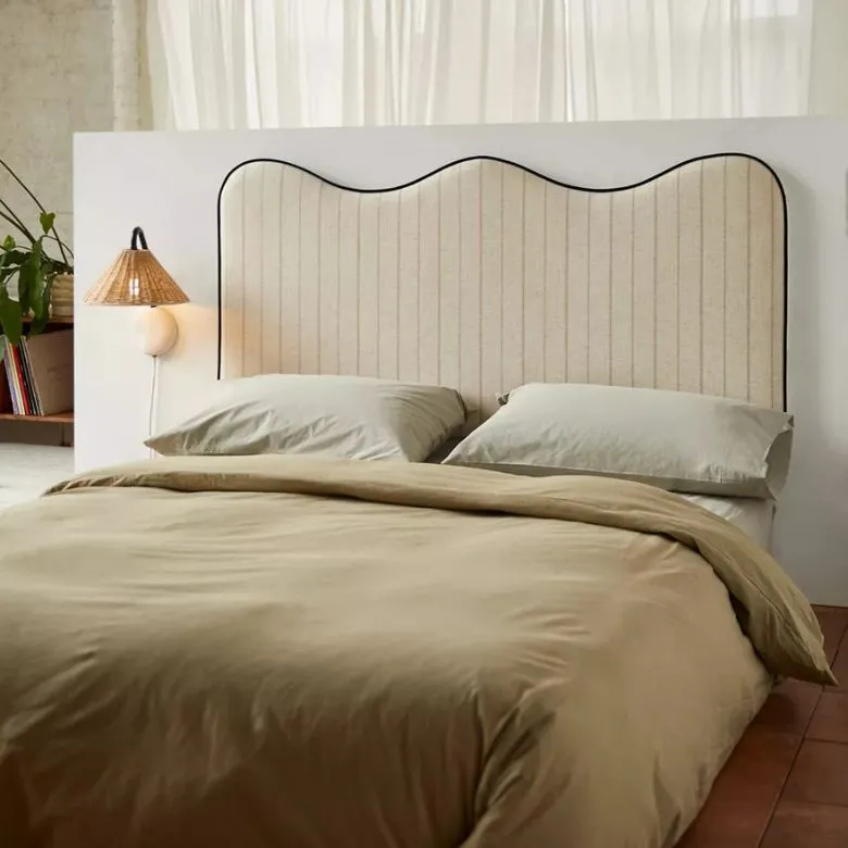 neutral striped wavy headboard