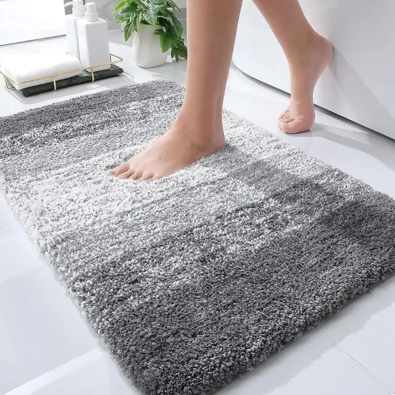 gray fuzzy bath rug