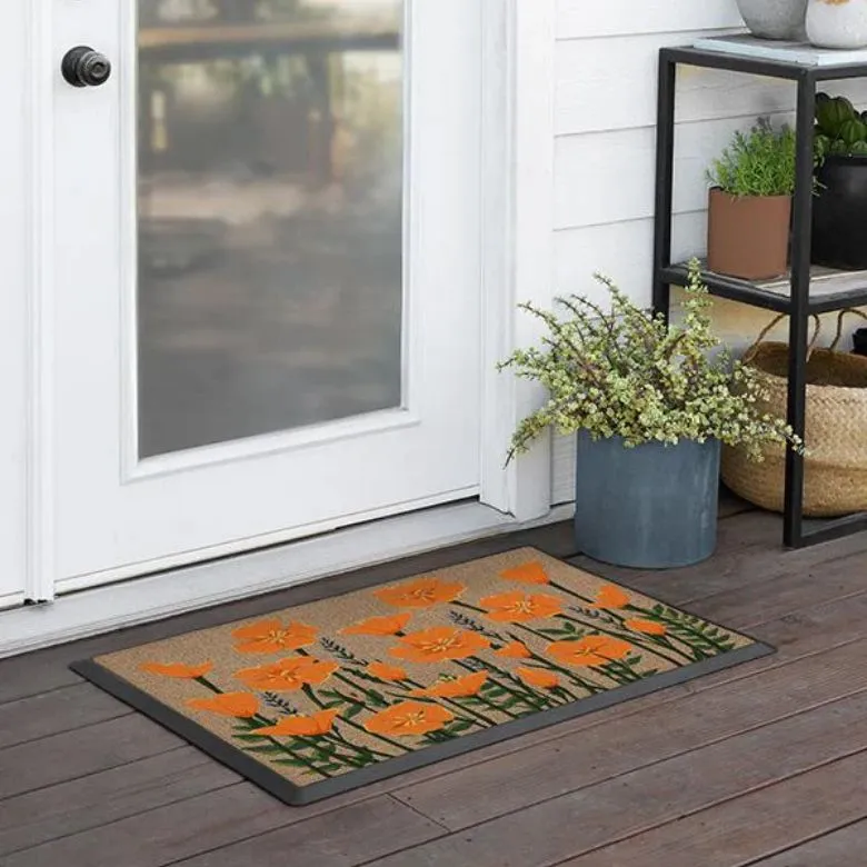 doormat with poppy field design