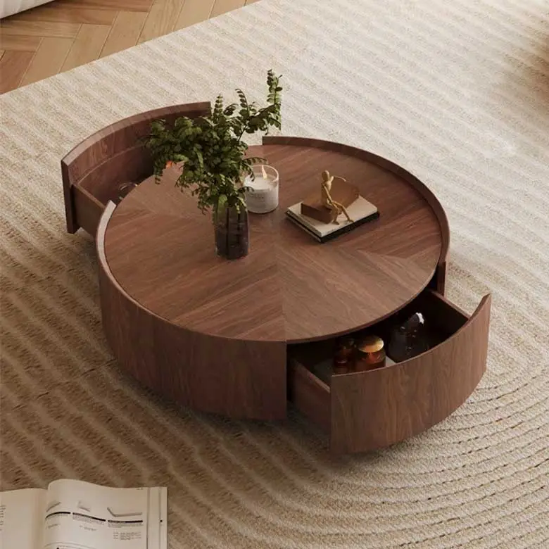 round wood coffee table with storage