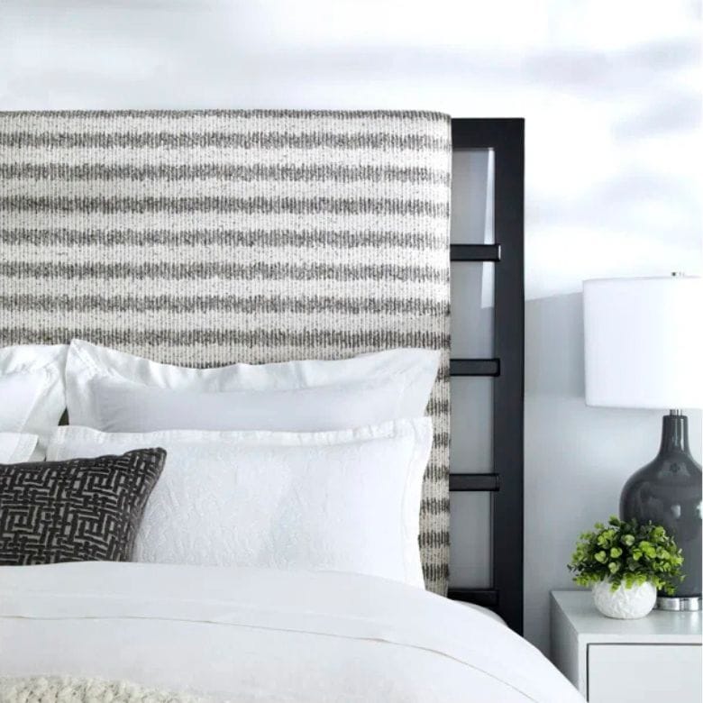 gray and white striped headboard