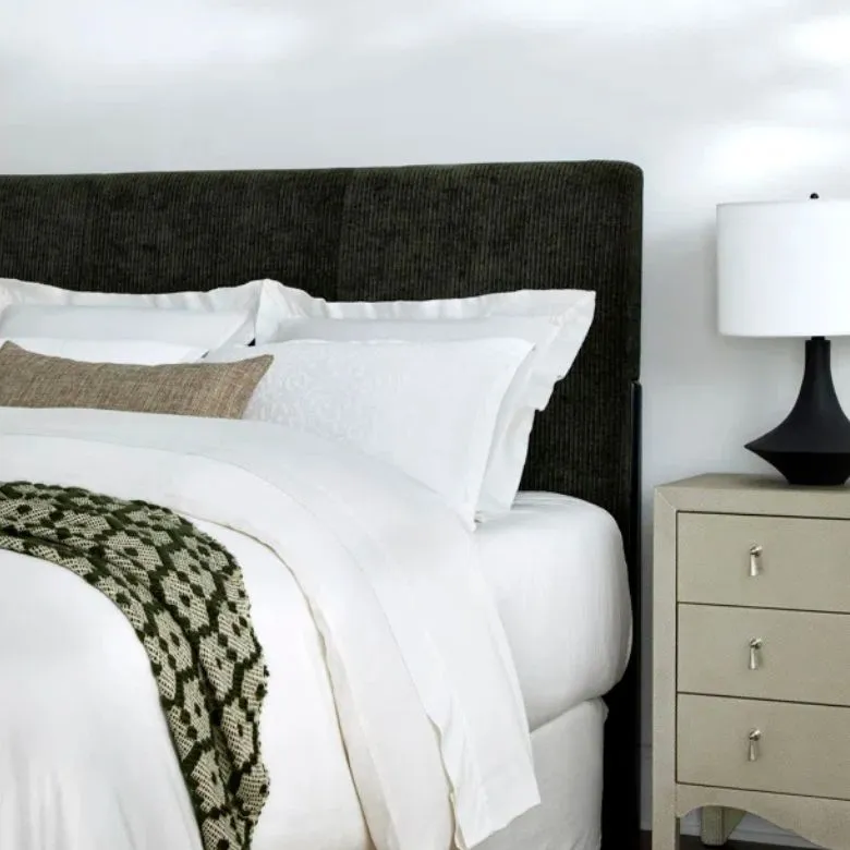 black upholstered headboard