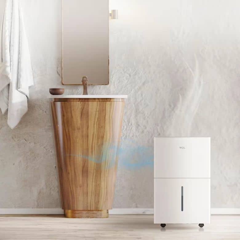 white dehumidifier in bathroom