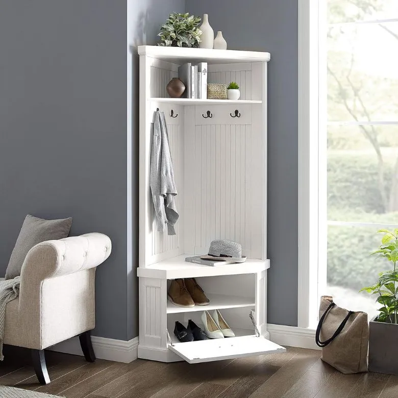 white corner storage cabinet