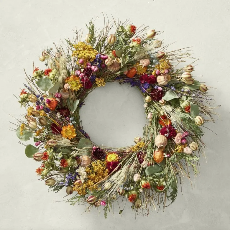 spring wreath with live flowers