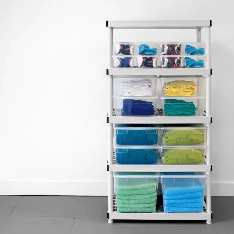 white plastic garage storage shelving