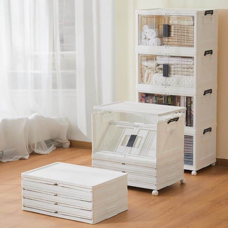 white lockable storage bins