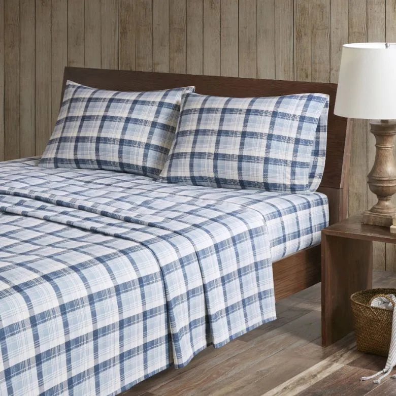 blue plaid flannel sheet set