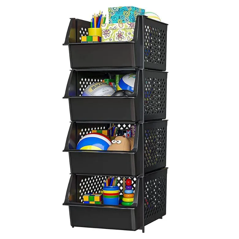 black stacked storage bins