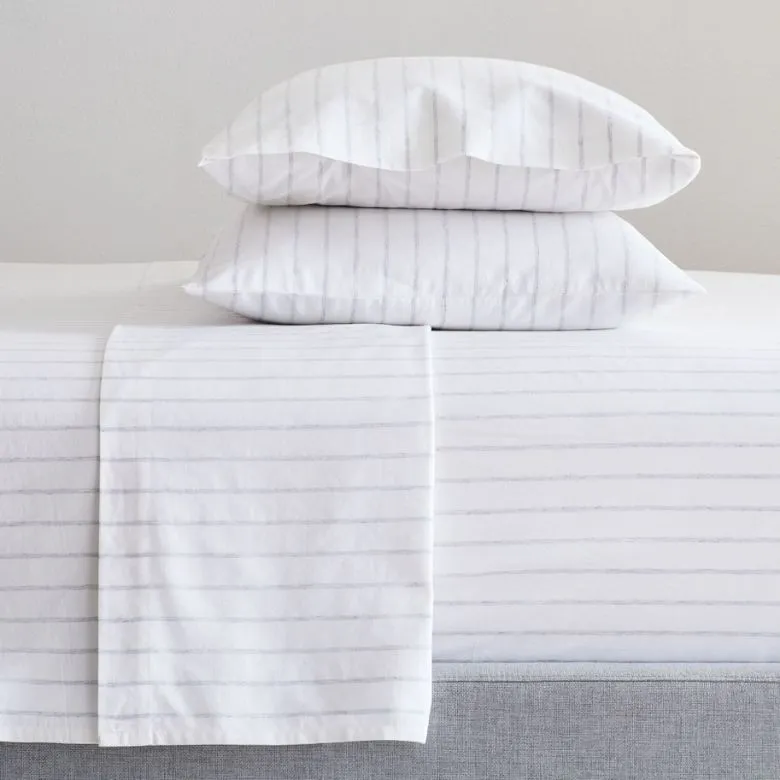 white and gray striped cotton sheets set