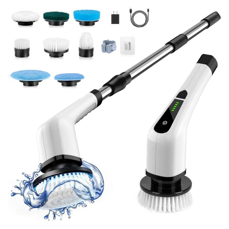 Bomves electric spin scrubber with 8 replaceable brush heads