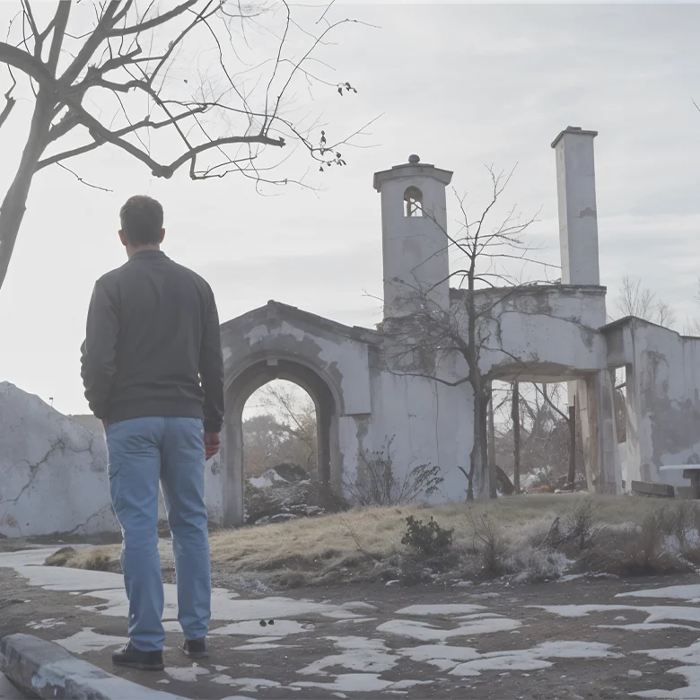 home rebuilding after fire with jonathan scott standing in front of home affected by los angeles fires