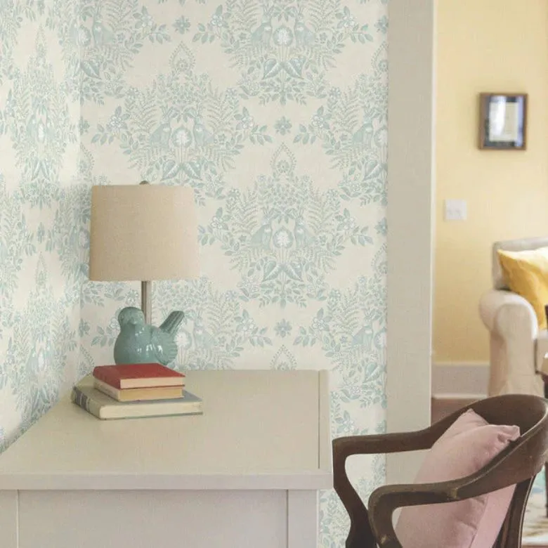 blue cottontail toile peel and stick wallpaper